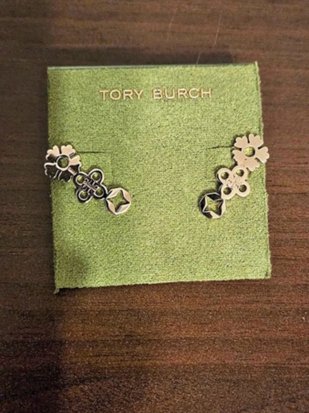 Tory Burch Britten Huggie Gold Floral Huggie Earrings NWT